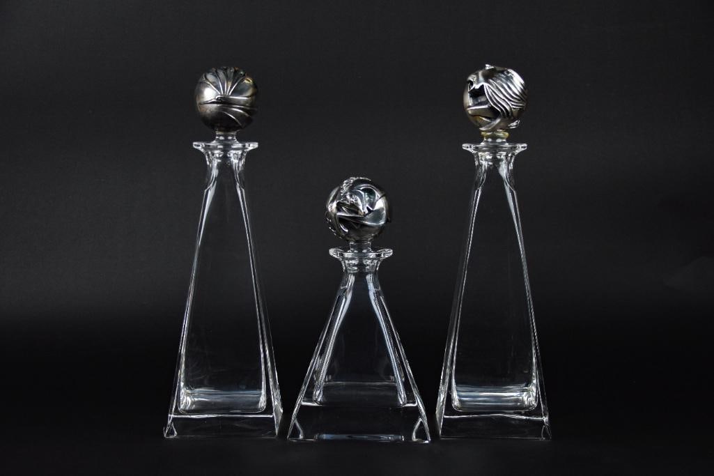 Three Studio Ottaviani Crystal Decanters with Coin Silver Stoppers (800, Italy) (1 of 12)