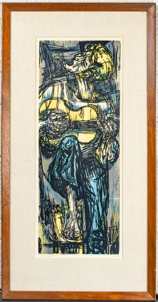 "Folk Singer" Marvin Jules Woodcut (1912-1994) (1 of 7)