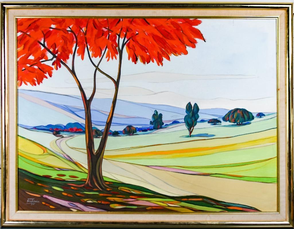 Felix Tejada Original Acrylic on Canvas: Modern landscape acrylic on canvas by Felix Tejada. (1994) Signed bottom left. Painting is in fair condition with minimal signs of wear and use. Please see photos for additional details. Dimensions Fr