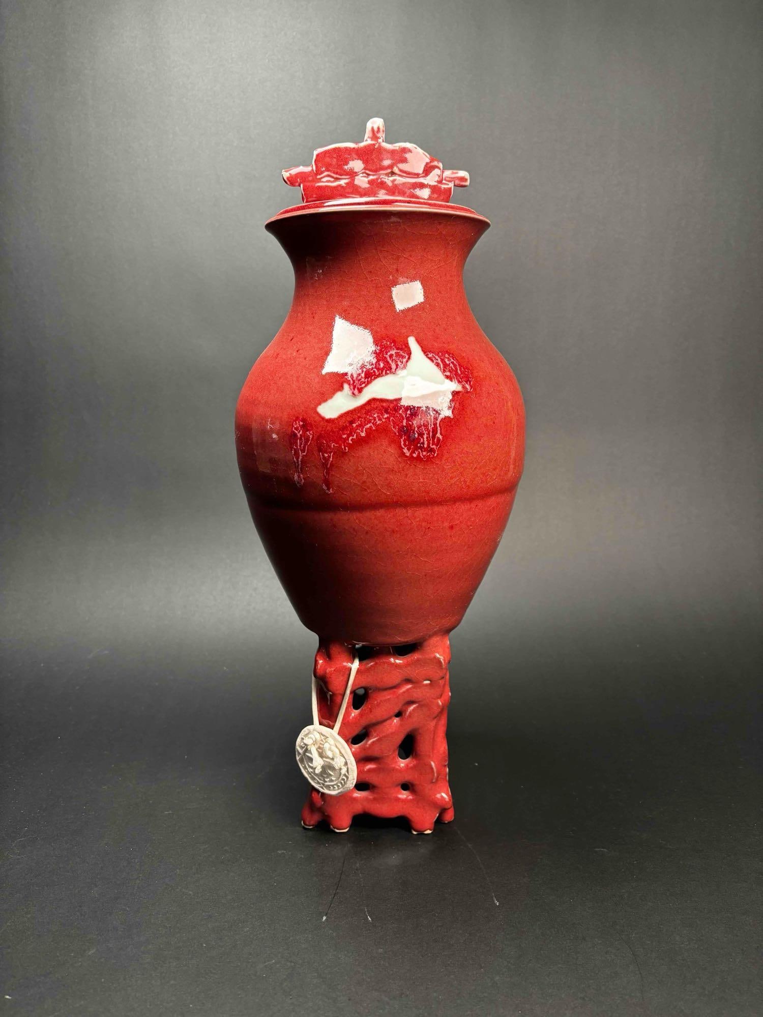 White Cloud Ceramic Vessel with Oxblood Glaze (1 of 8)