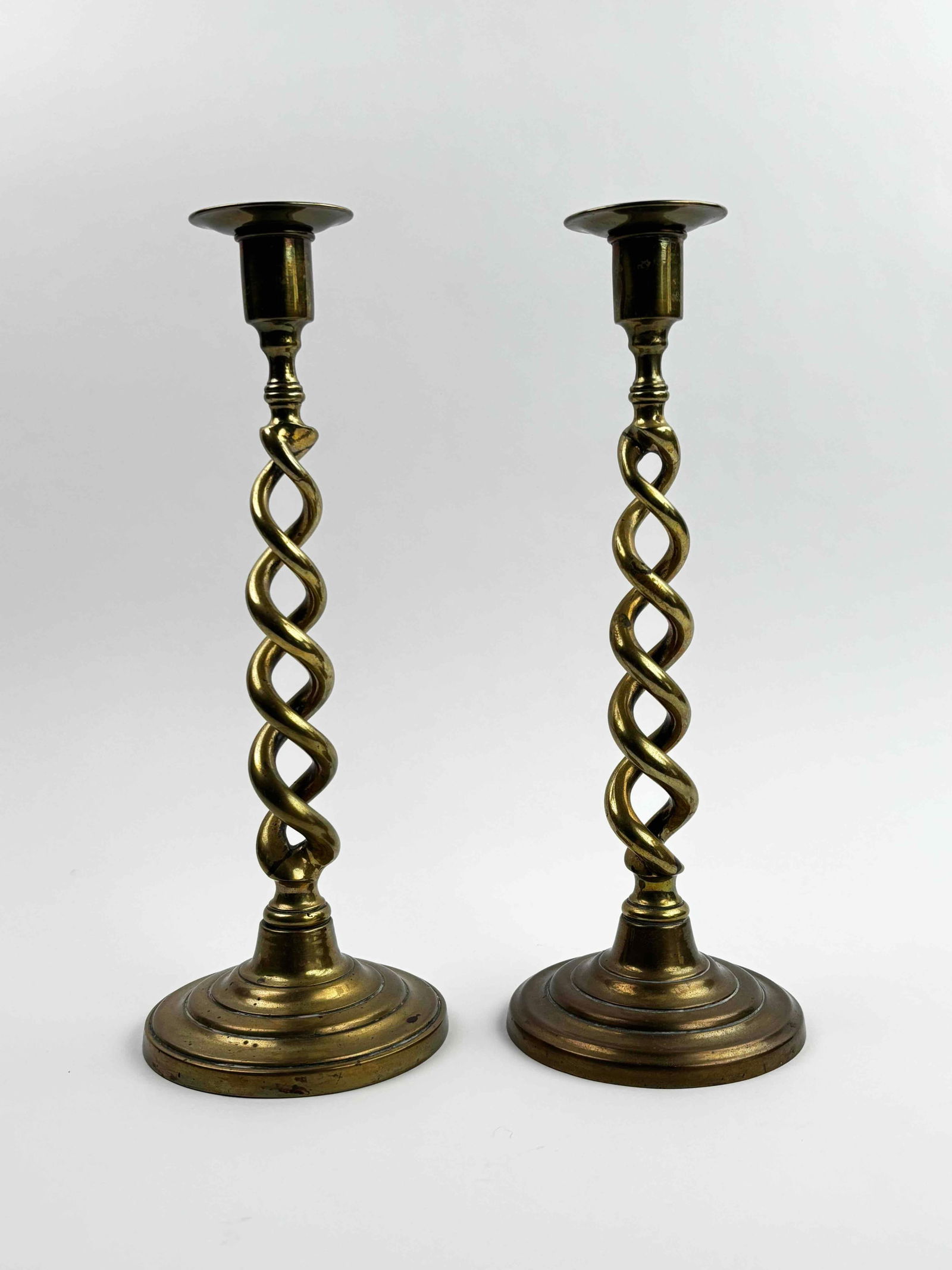 Pair Open Barley Twist Brass Candle Stick Holders (1 of 8)