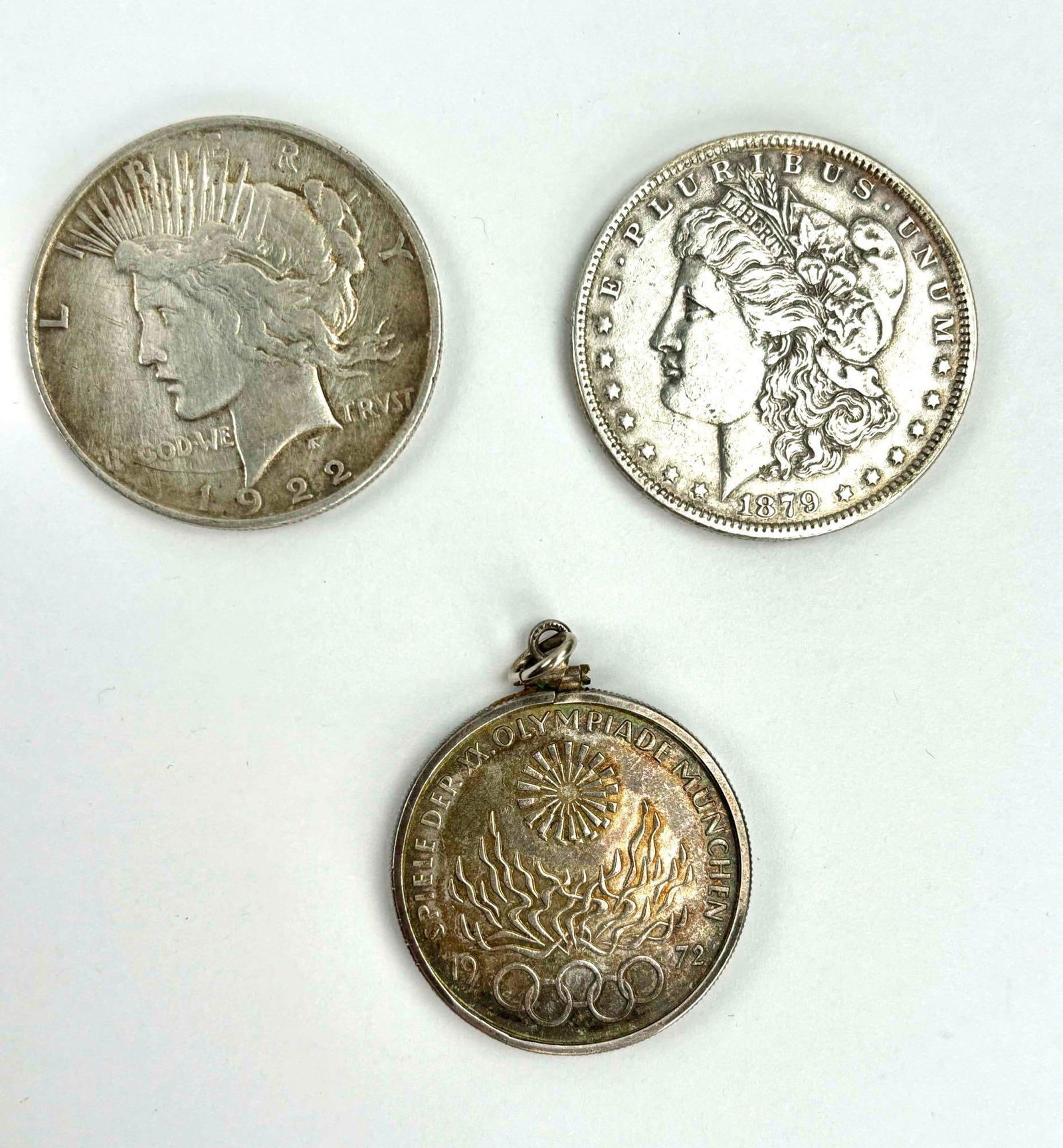 Three Coins (Morgan, Peace Dollar, Olympic Pendant) (1 of 7)
