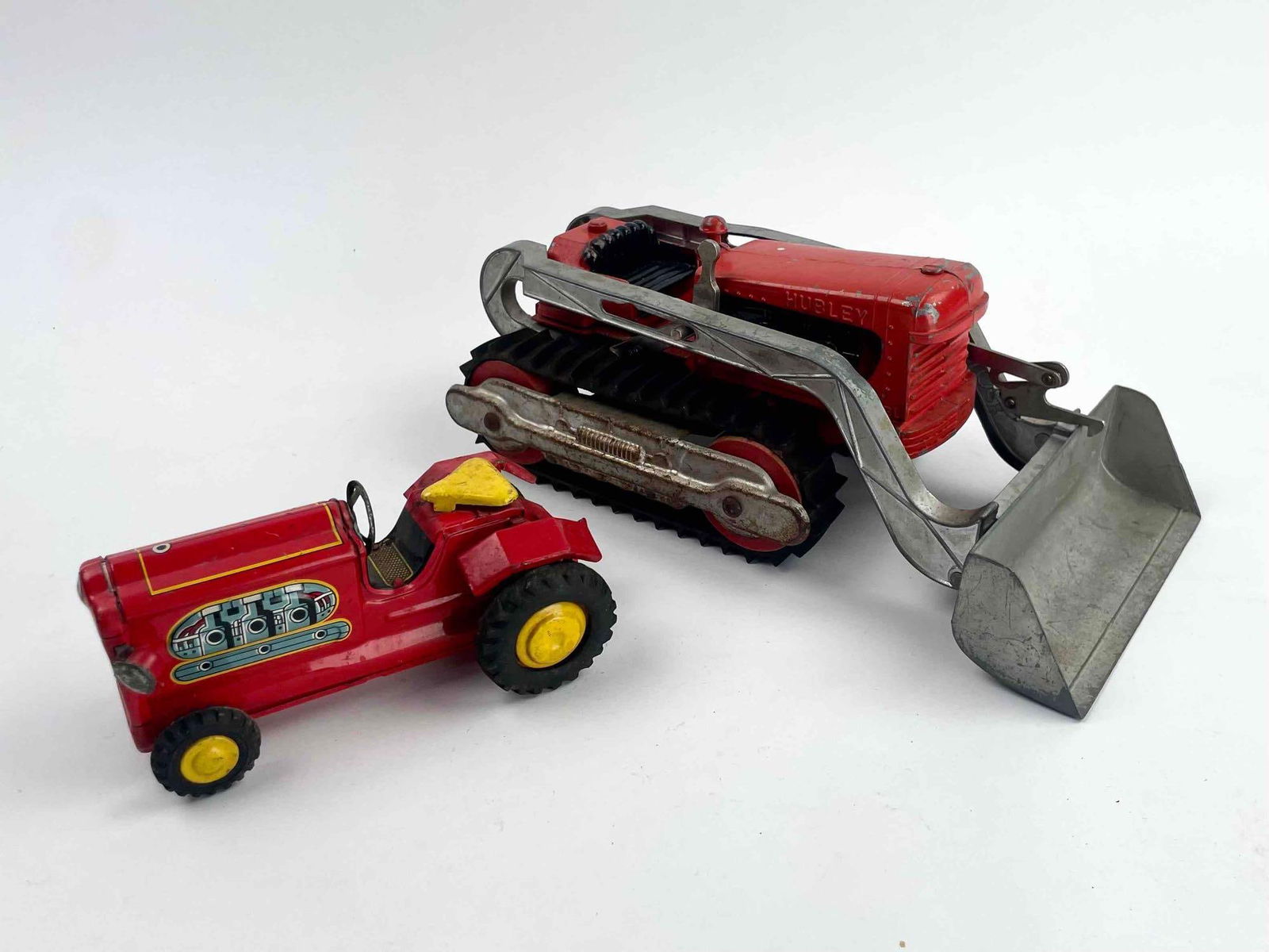 Vintage Japanese Cragstan Tin Toy Tractor and Hubley Die-Cast Front End Loader (1 of 12)