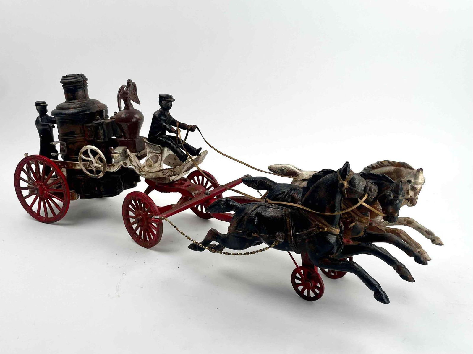 Antique Hubley Cast Iron Three Horse Drawn Iron Fire Pump Wagon (1 of 9)