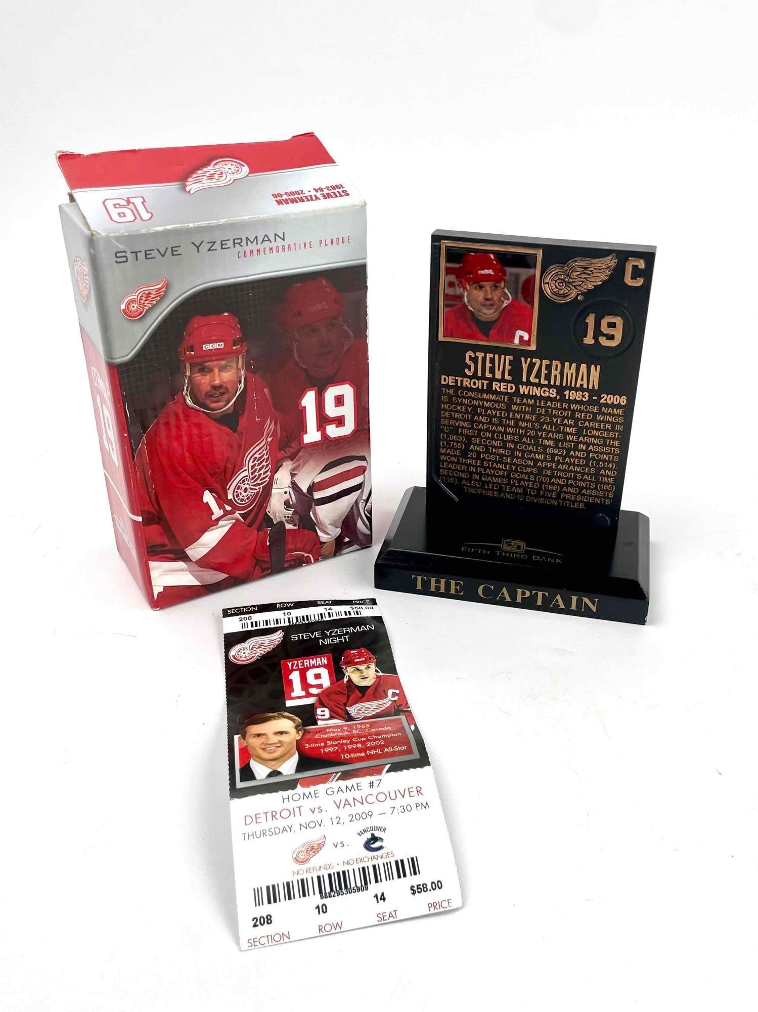 Detroit Red Wings Steve Yzerman Hall Of Fame Plaque and Hockey Ticket (1 of 11)