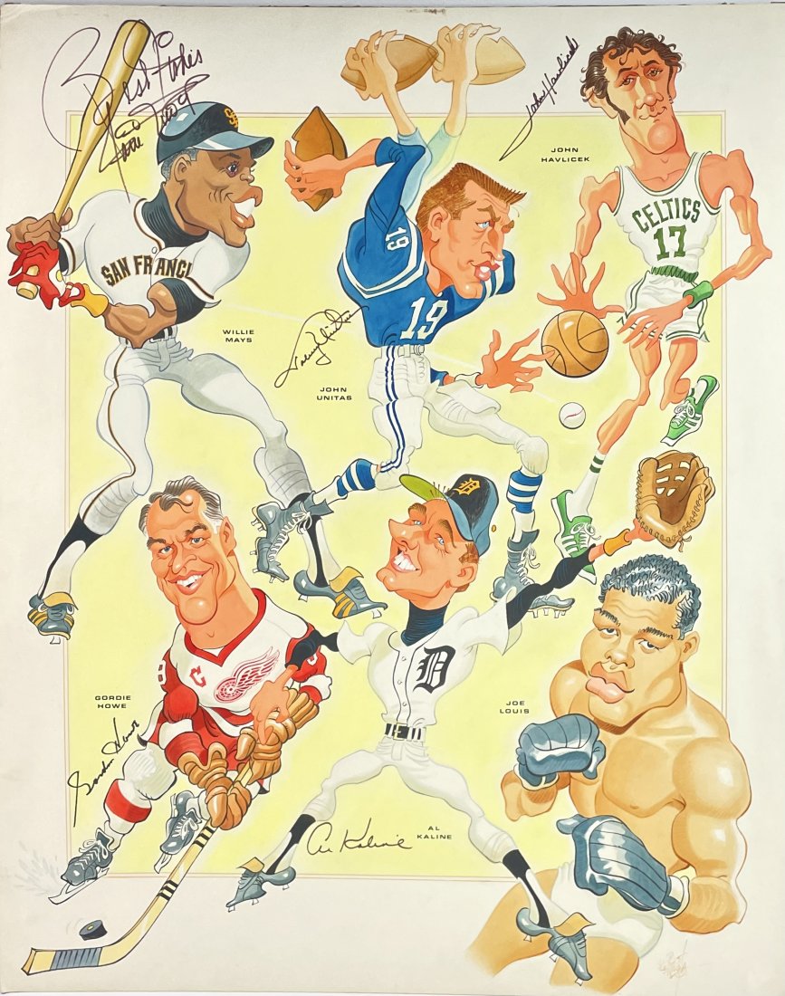 Original Storyboard Caricature of Famous Athletes with Autographs (Bob Bentovoja, 1960s) (1 of 13)