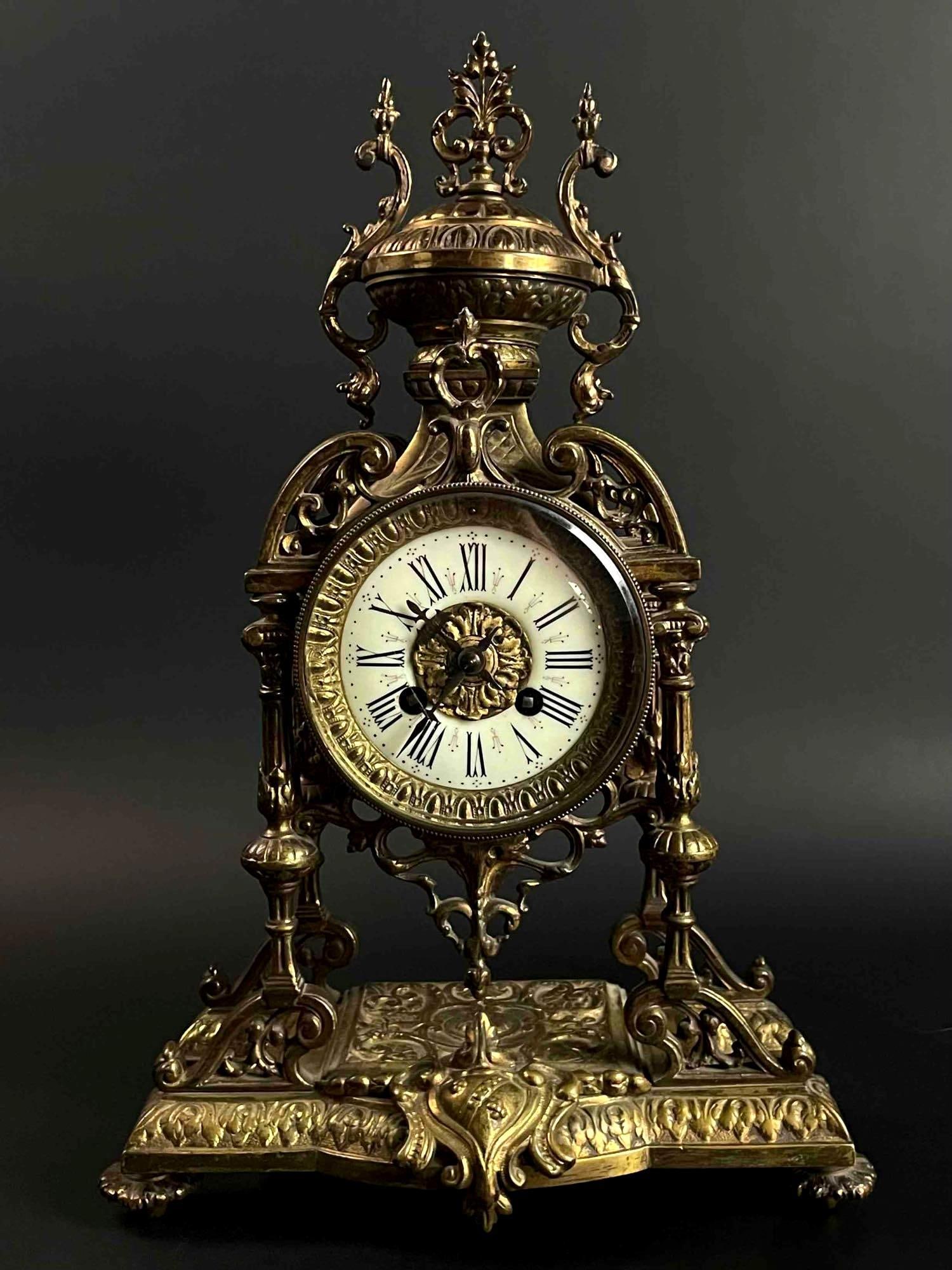 AD Mougin Gilt Bronze Mantle Clock (France, 1880s) (1 of 12)