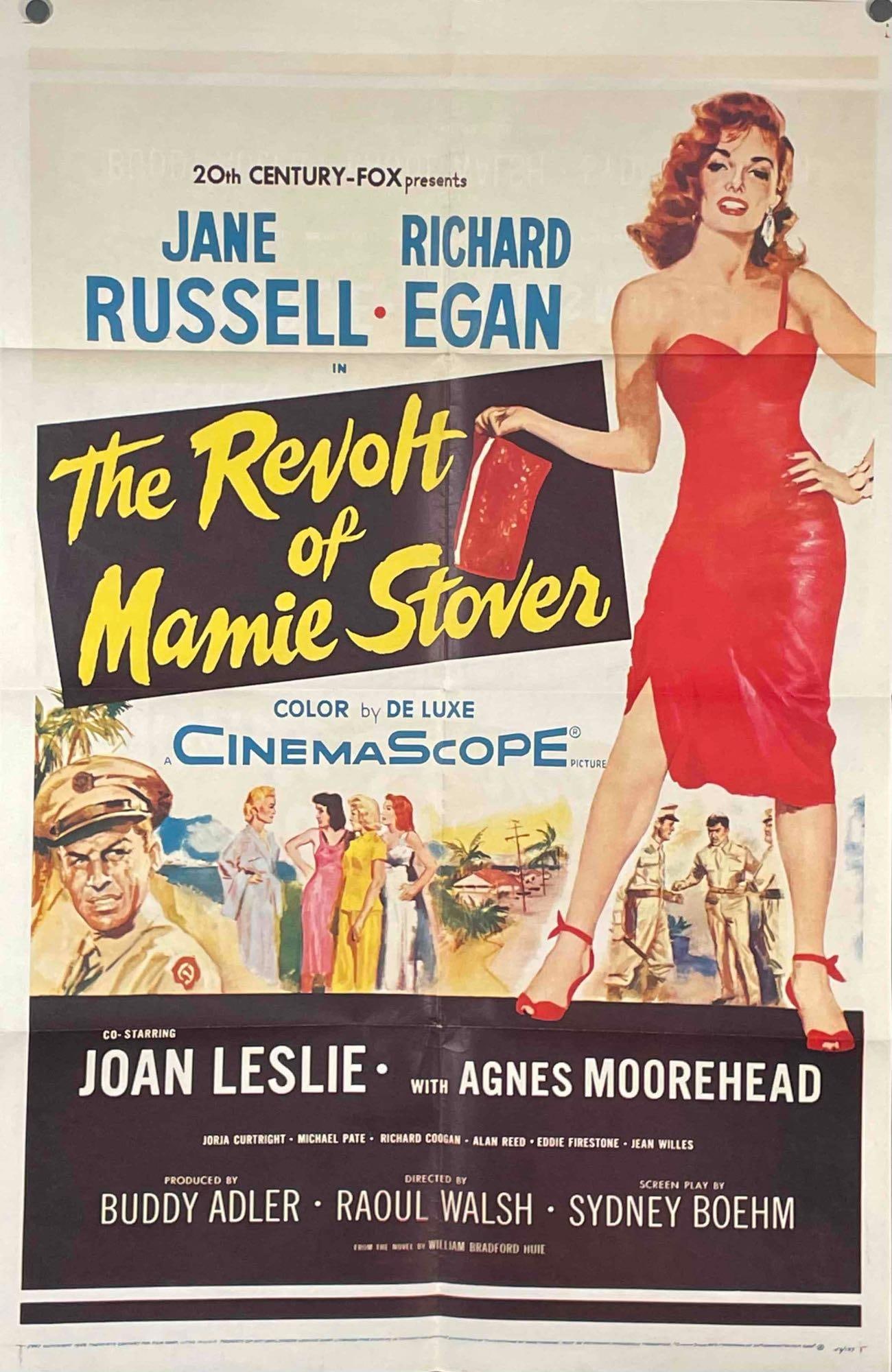 Original "The Revolt of Mamie Stover" Movie Poster (Jane Russel, 1956): Original poster for the 1956 film The Revolt of Mamie Stover, starring Jane Russel. Poster is in excellent vintage condition with signs of wear that are consistent with age. Poster features writing in