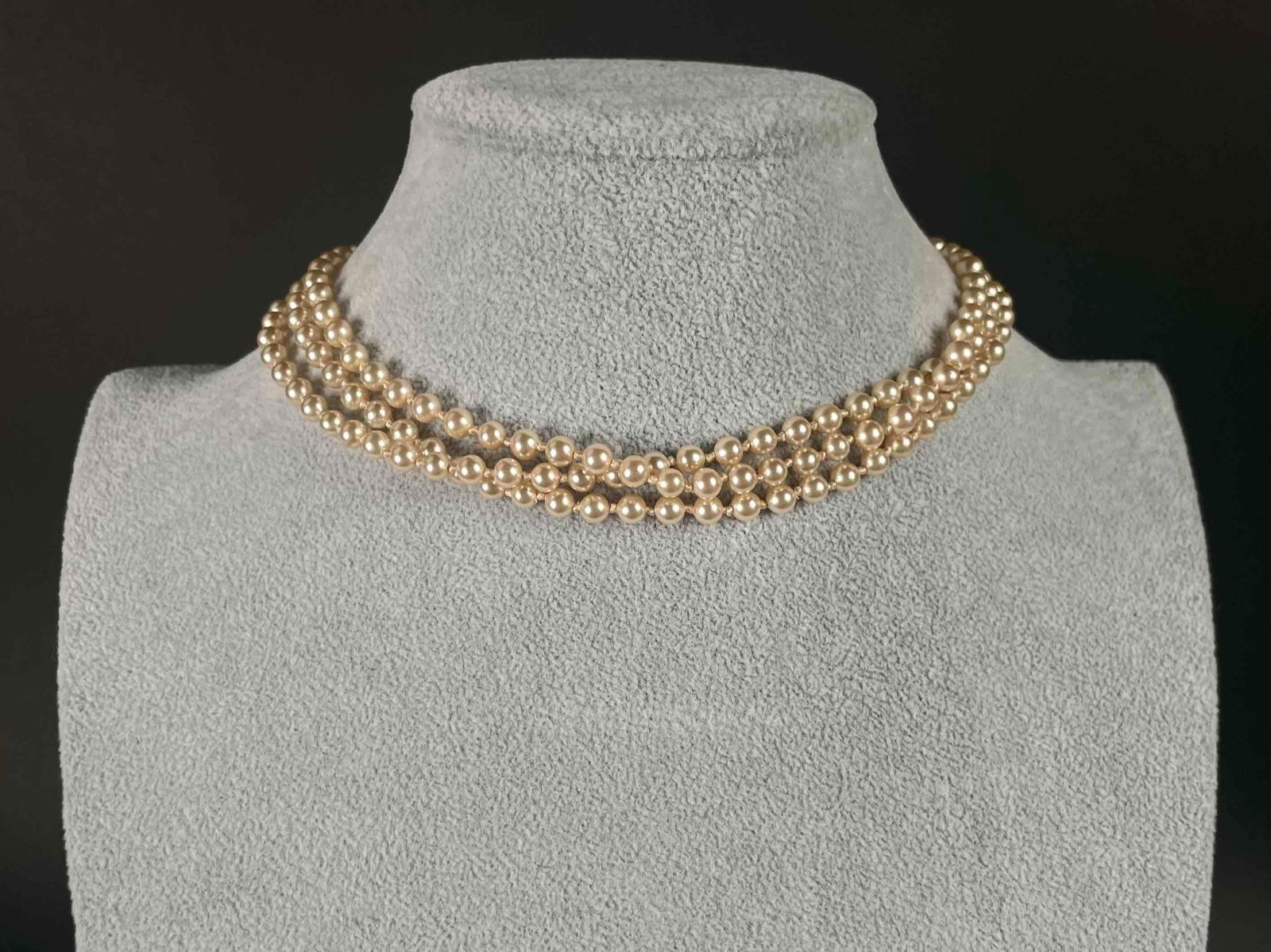 Three Tier Pearl Necklace with Rhinestone Clasp (1 of 8)