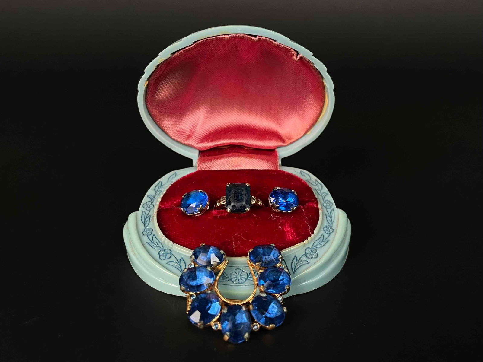 Antique Royal Blue Rhinestone Jewelry Set (10K Gold and Gold Tone) (1 of 10)