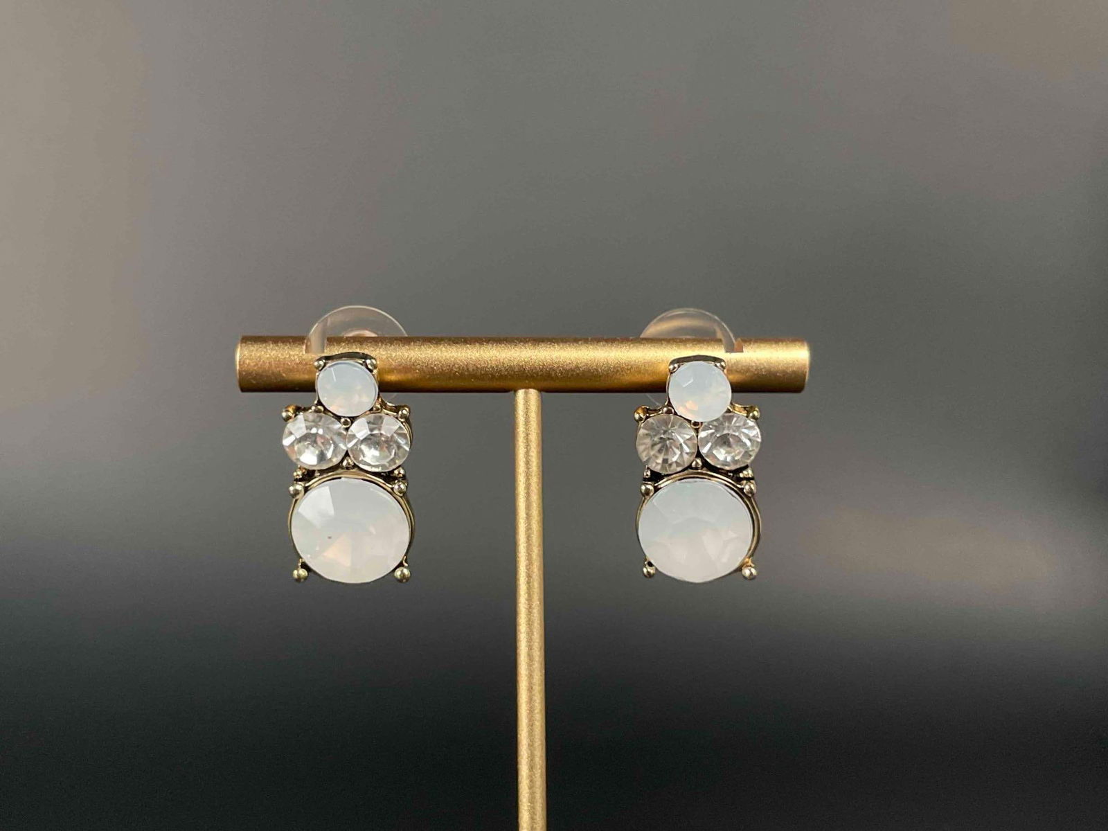 Vintage Moonstone and Crystal Post Earrings (1 of 6)