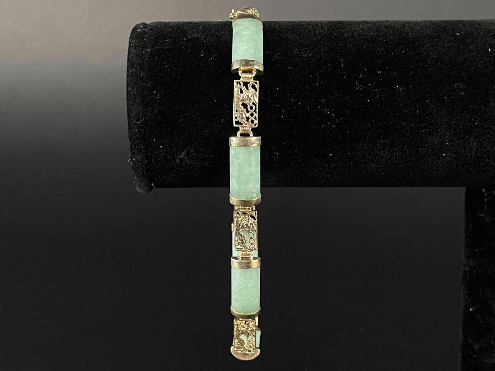 14K Gold and Chinese Green Jade Bracelet (1 of 6)