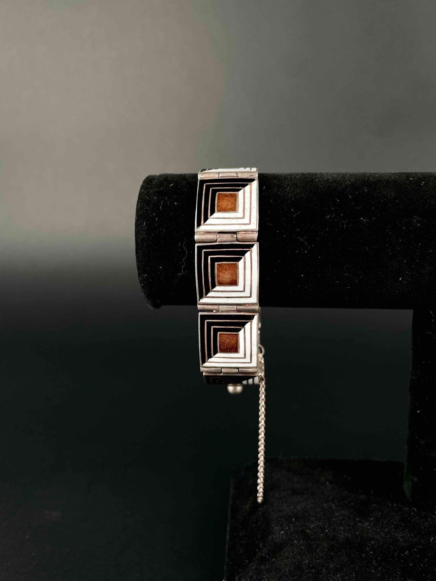 Mexican Silver Enameled Link Bracelet (5461) (1 of 8)