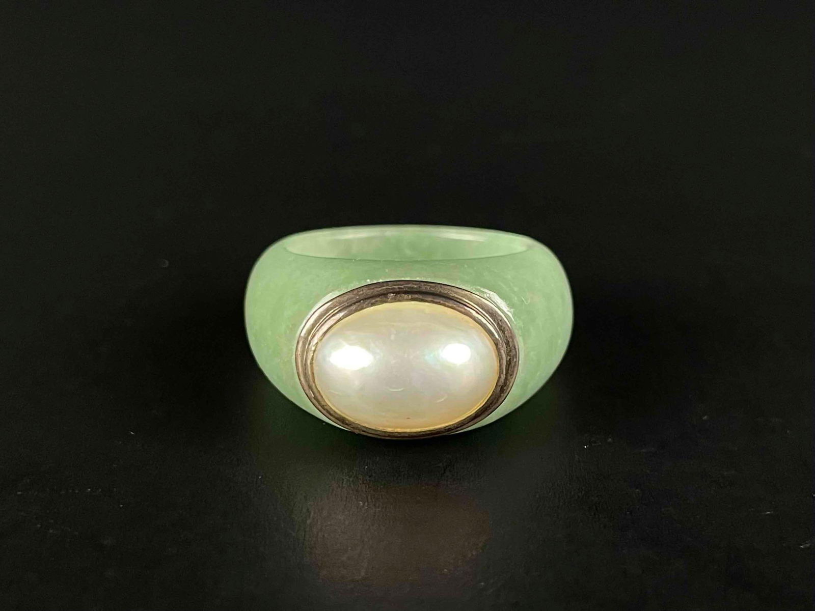 Chinese Jade, Cabochon, and Sterling Ring (1 of 8)