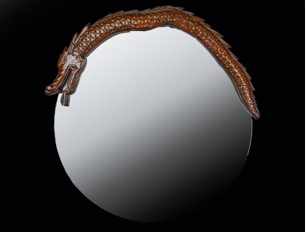 Asian Carved Wood Dragon Mirror (1 of 8)