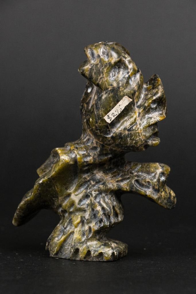 Inuit Spirit Carving (Tytoosie Tunnillie, Cape Dorset/Kinngait): Inuit Soapstone abstract spirit carving. Piece is signed in Inuktitut syllabics on the foot. Signed Tyootsie Tunnille. This piece was purchased in Kinngait/Cape Dorset, directly from the artist by col