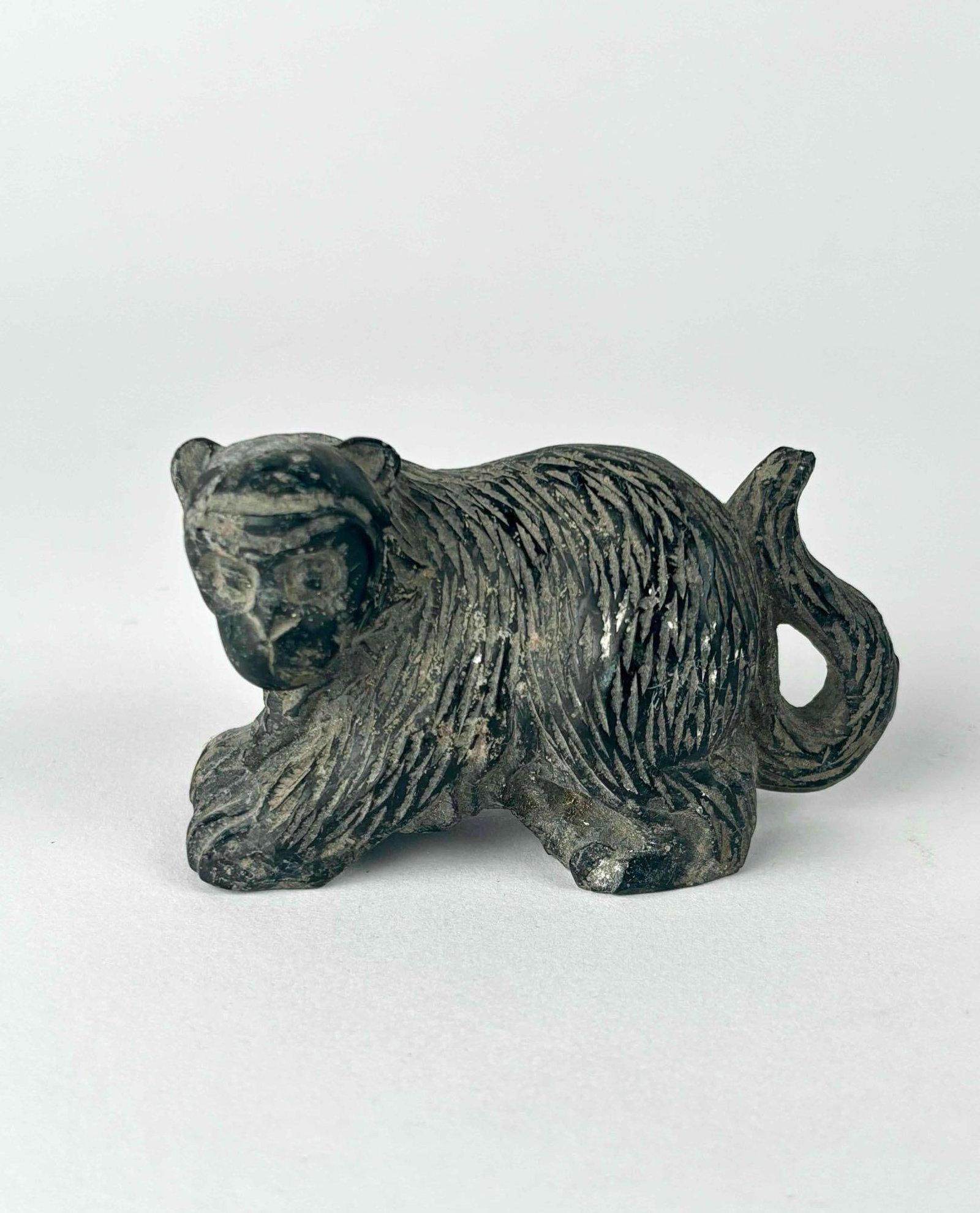 Antique Asian Soap Stone Monkey Carving: Antique Asian soap stone carving depicting a monkey. Monkey is displaying signs of surface wear as pictured. Artist is unknown. From the home of Mr. Jon Jacobs, a prominent collector. Please see photo