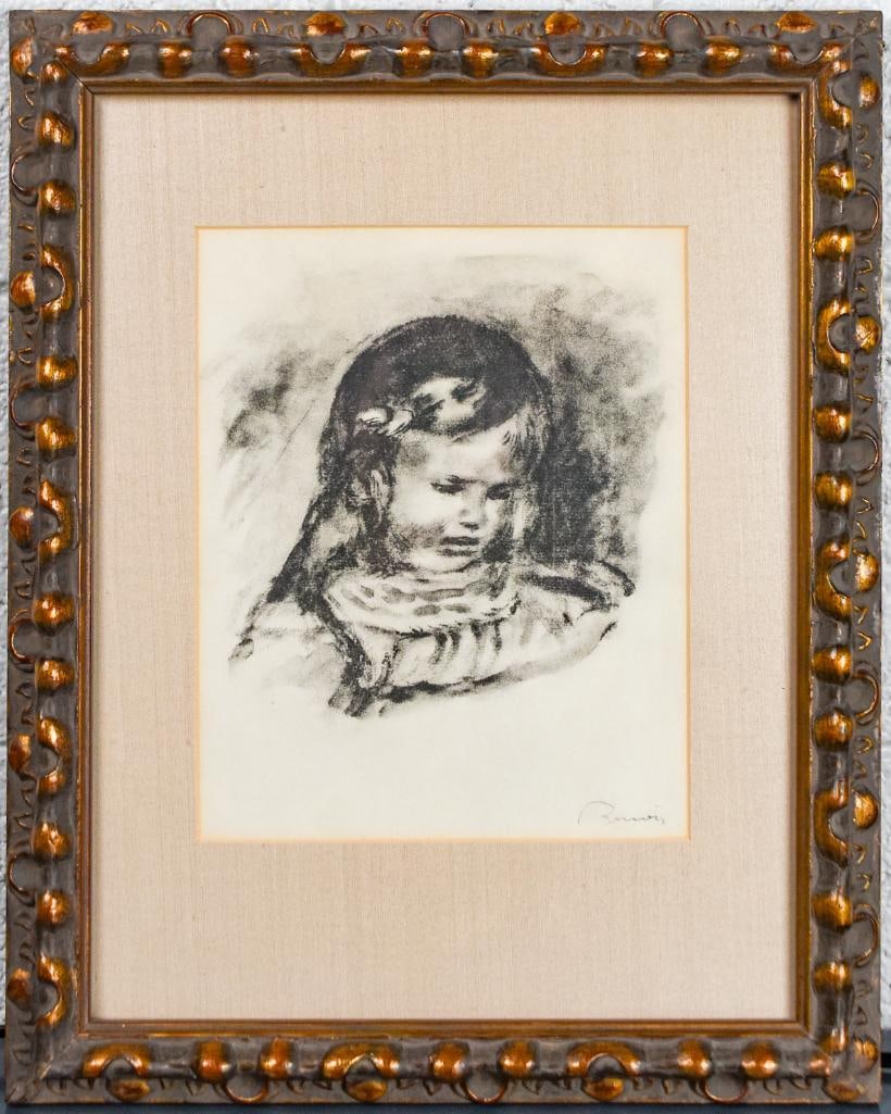 Renoir "Claude Renoir La Tete Baissee" Signed Lithograph: Pierre-Auguste Renoir (French, 1841 - 1919), "Claude Renoir, La Tete Baisee" (Claude Renoir, The Head Lowered), from L'Album des Douze Lithographies Originales de Pierre-Auguste Renoir (De