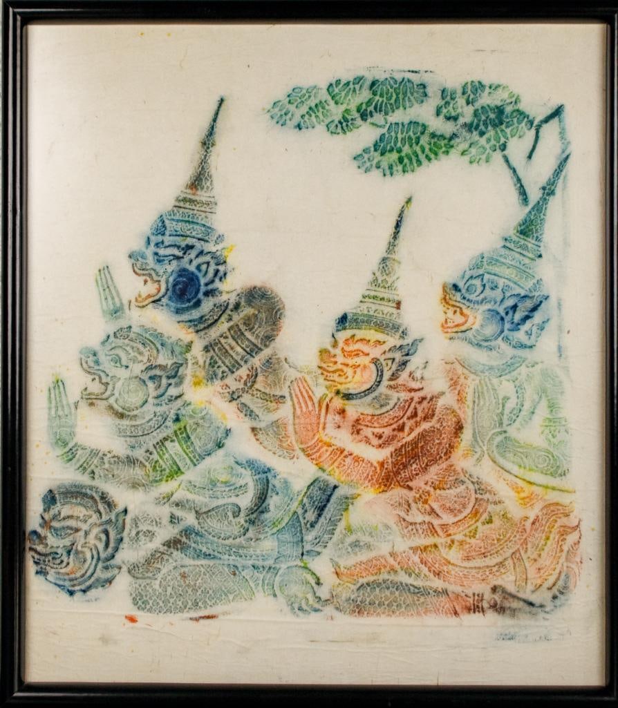Framed Temple Rubbing (Angkor Wat, Cambodia): Framed Temple Rubbing from Angkor Wat Cambodia. From the collection of Mr. Jon Jacob, a prominent collector of Asian antiques. Please see photos for additional details. Dimensions Work: 17.5" x 20