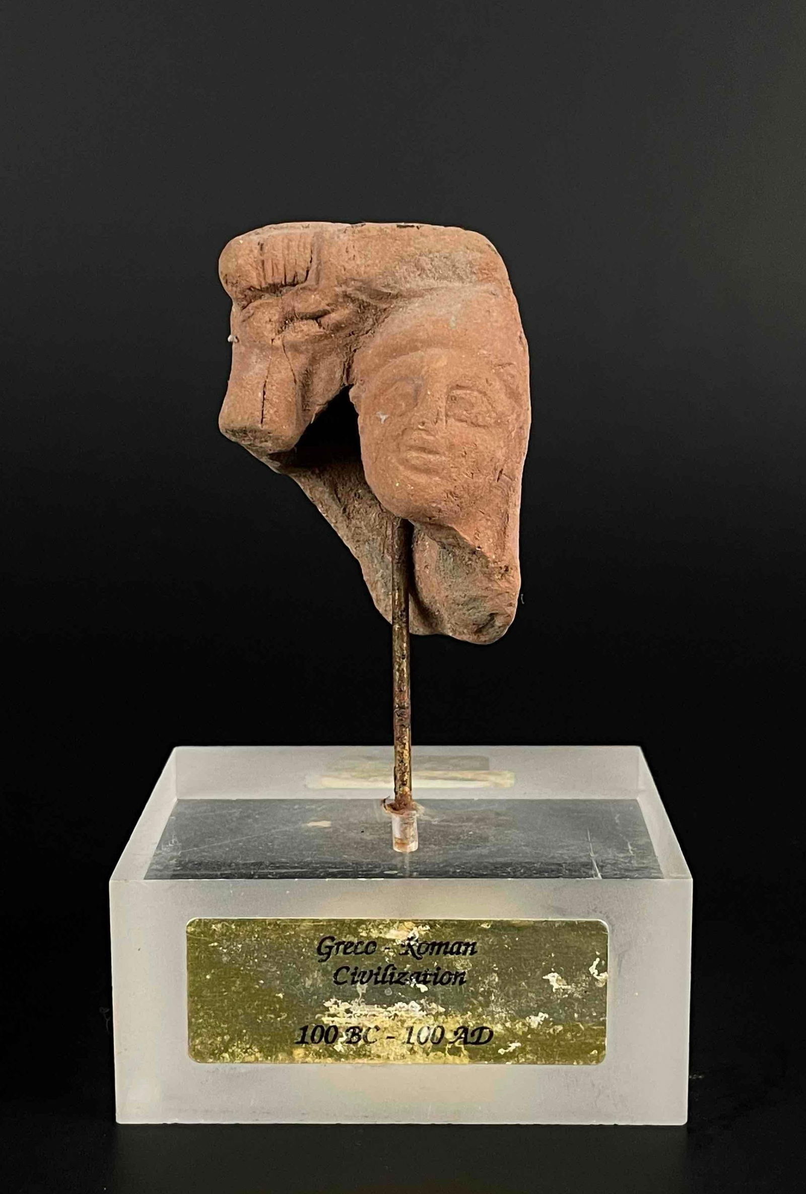 Terracotta Goddess Head on Lucite Base (Greco-Roman, 100 BC-100 AD) (1 of 10)