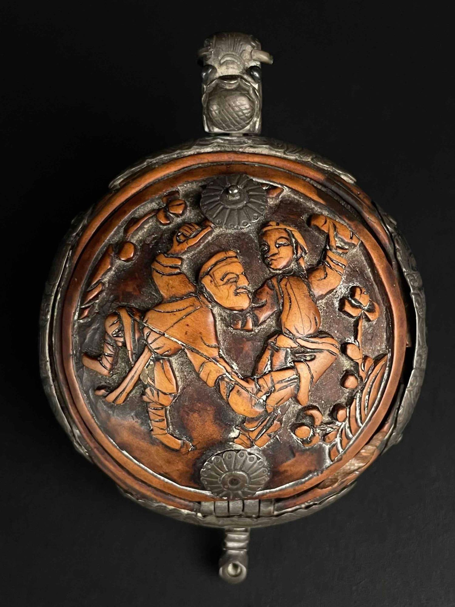 Antique Chinese Silver and Walnut Carved Box (1 of 12)