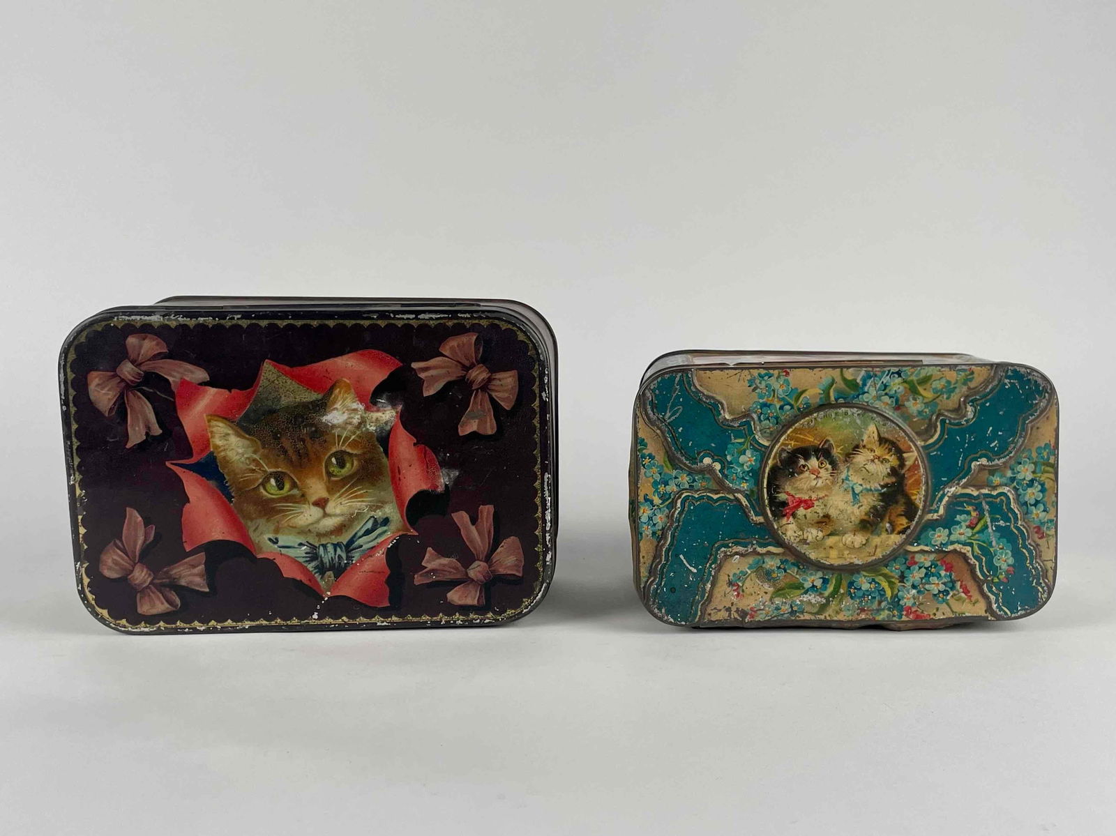 Pair of Victorian Tin Boxes with Kitten Lithographs (1 of 12)