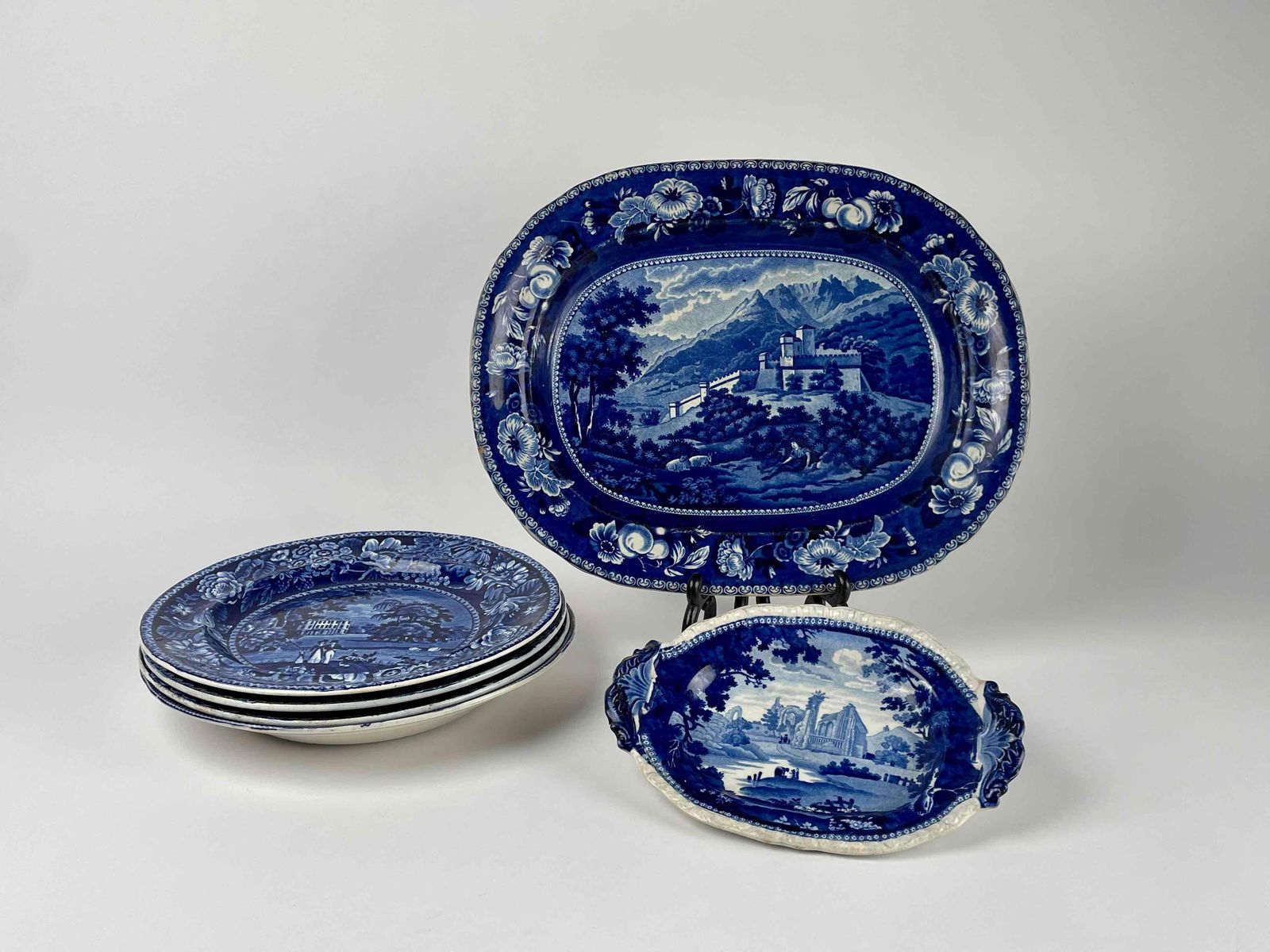 Antique Blue and White Porcelain Transferware Dishes (Staffordshire, Bellinzona) (1 of 12)