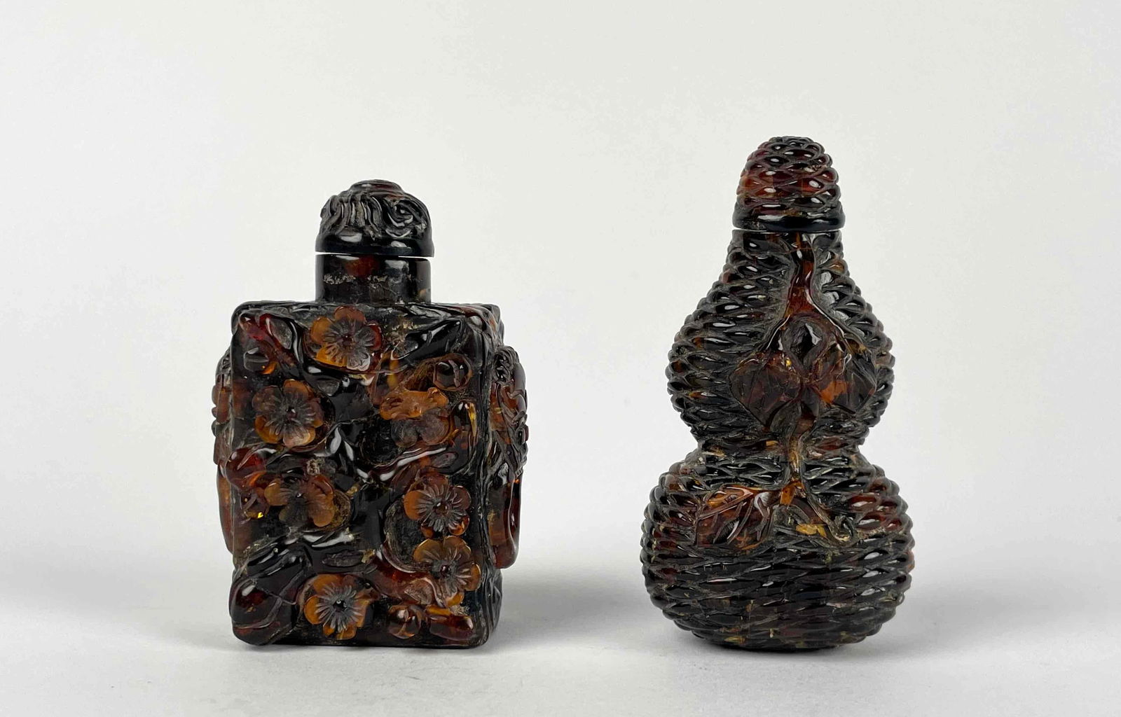 Pair of Chinese Carved Amber Snuff Bottles (1 of 12)
