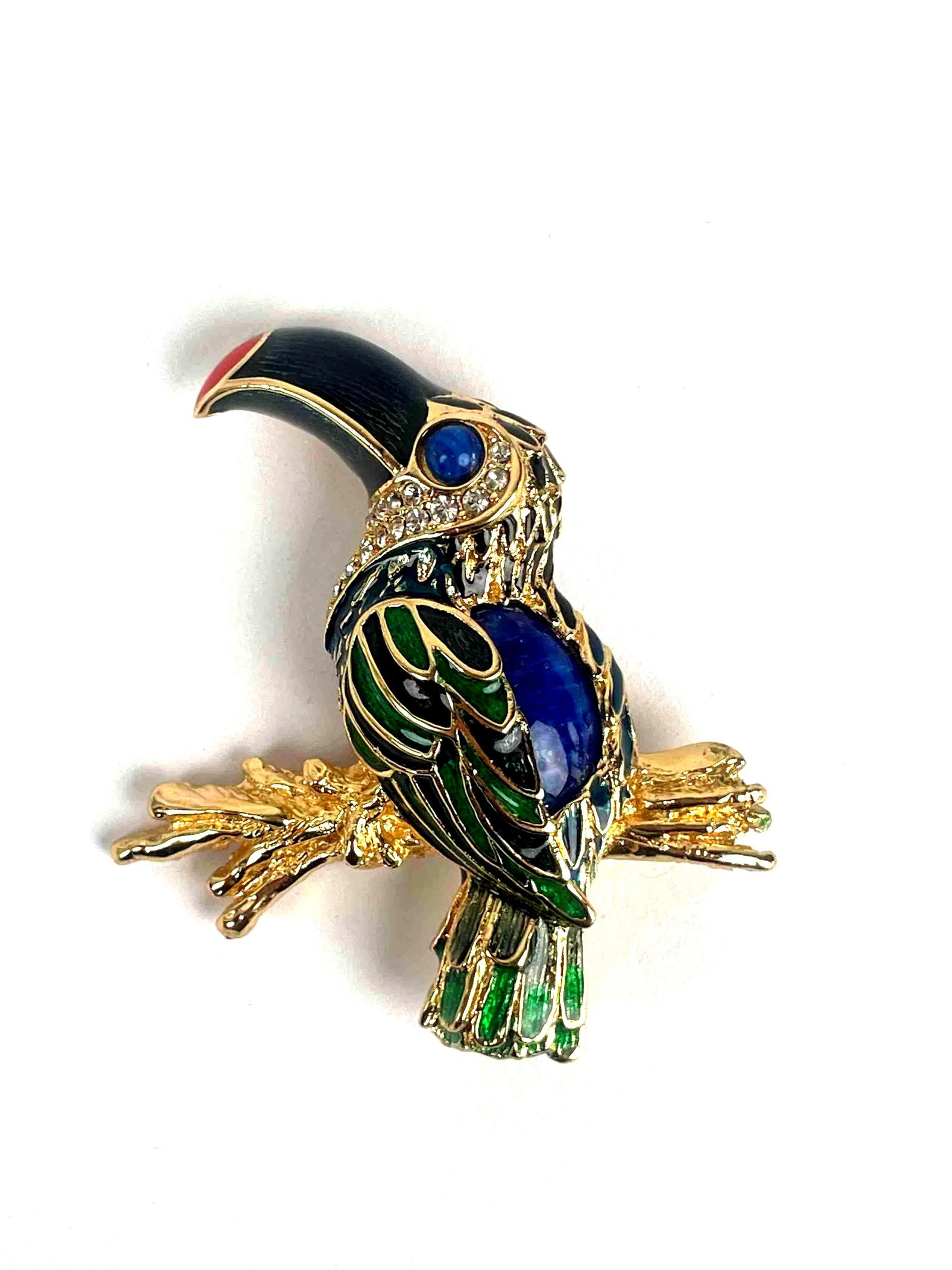 Multi-Shade Enamel Inlay over Gilded Gold Hardware Bird Brooch: Gilded gold vermeil hardware with multi-color enamel inlay bird brooch. In excellent condition. Please see photos for additional details. Dimensions: 2.25" x 2" x 0.5" Weight: 19.66 g Please note all 
