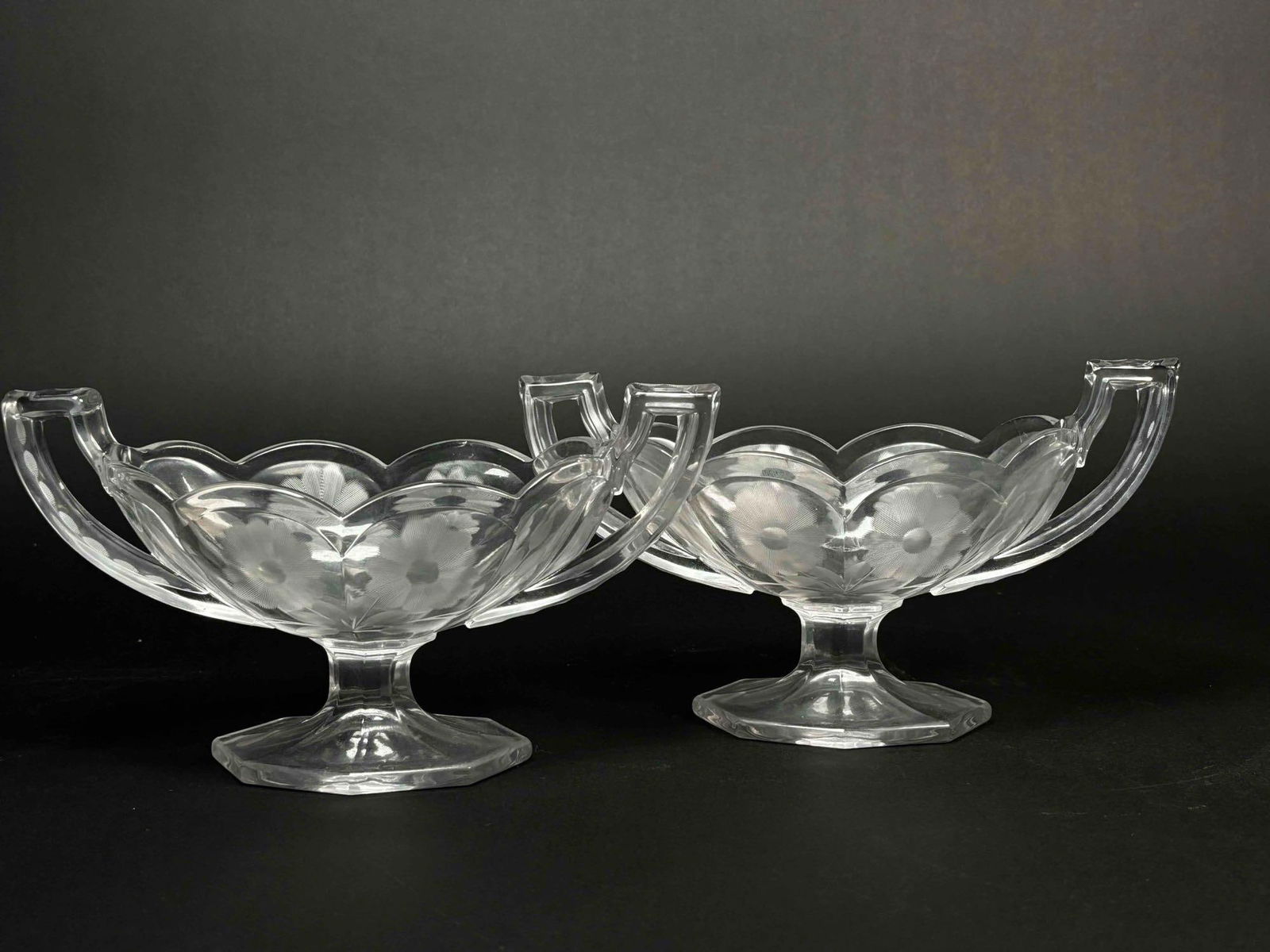 Pair of Etched Crystal Compote Dishes (1 of 7)