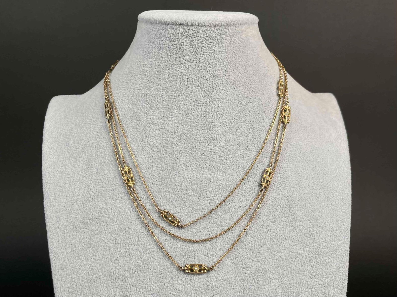 Antique Triple Strand 10K Gold and Seed Pearl Necklace (1 of 12)