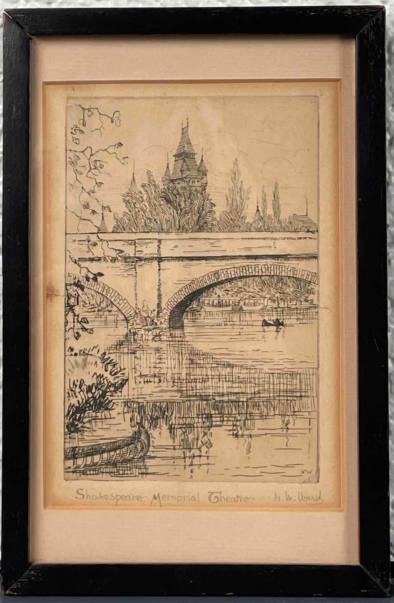 Signed "Shakespeare Memorial Theatre" Etching on Paper (N.M. Ward) (1 of 8)