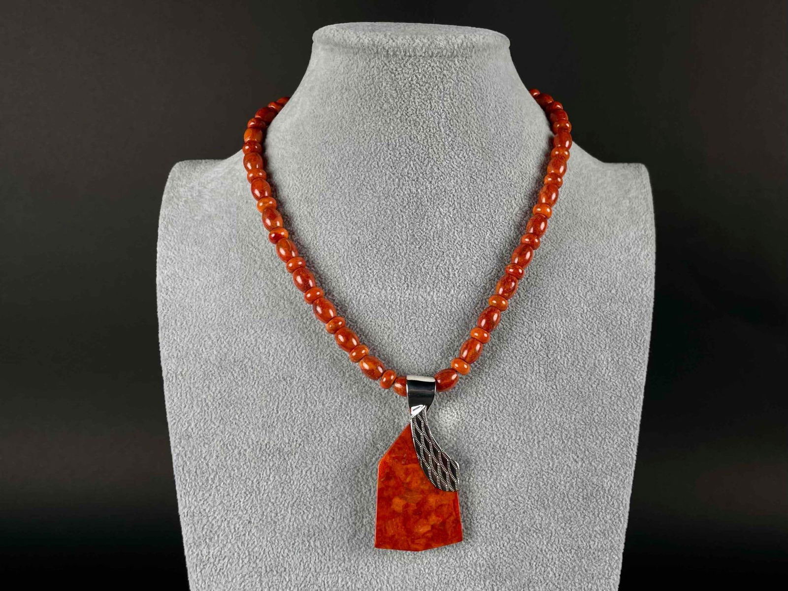 Orange Coral Pendant Necklace with Sterling Silver Hardware (1 of 8)