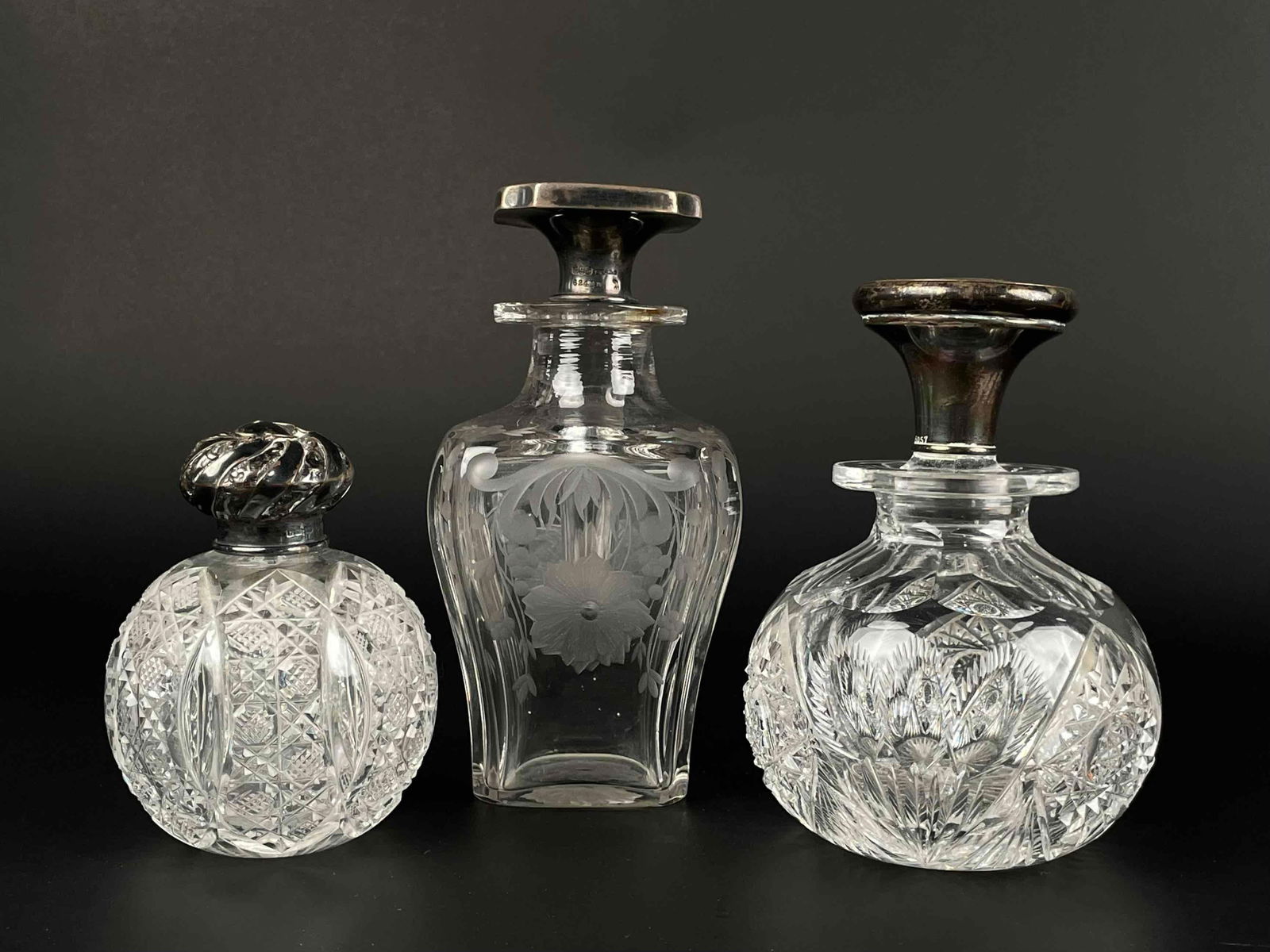 Three Sterling and Crystal Perfume Bottles (Hawkes Crystal) (1 of 12)