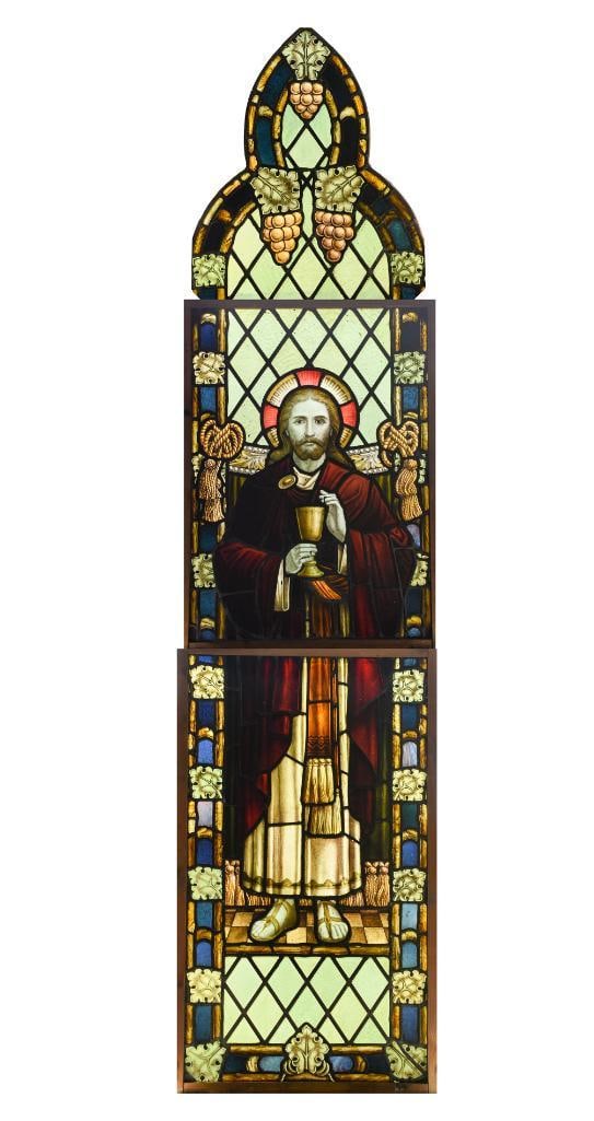 Antique Three Piece Stained Glass Window of Christ (1 of 12)