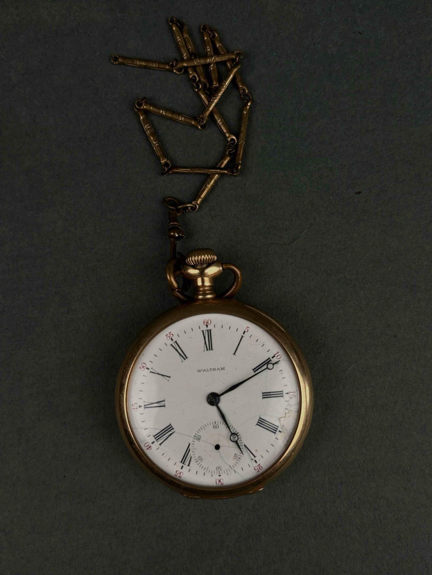 14K Gold Waltham Pocket Watch with Chain (1 of 7)