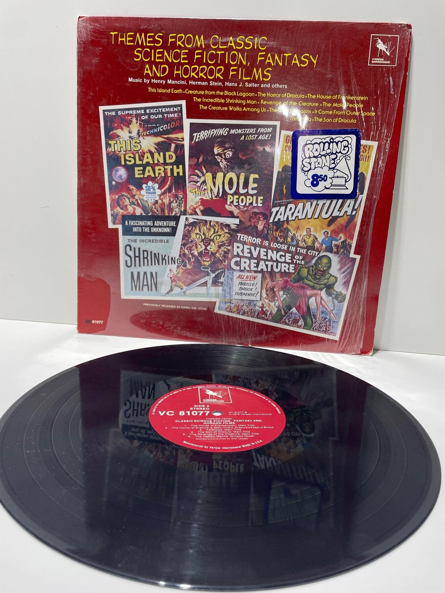 "Themes from Science Fiction Fantasy; Horror Films" Varese (STV 81077 Stereo): Themes from Science Fiction Fantasy & Horror Films Varese STV 81077 Stereo. Please see photos for condition. Record looks clean. Cover has some shelf wear, original plastic still on but torn and not s
