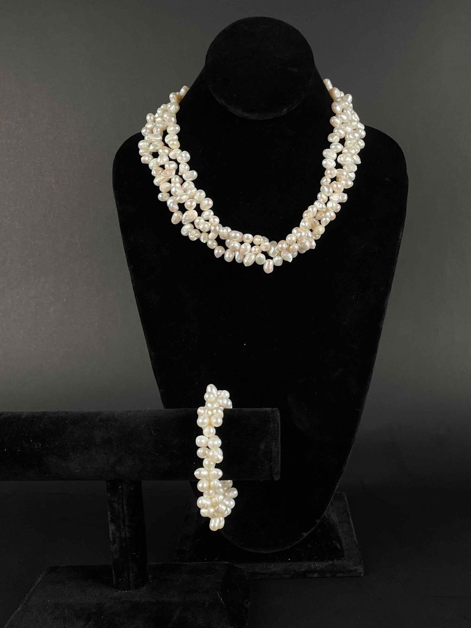Pair of Natural Baroque Pearl Necklace and Bracelet with Sterling Clasp (1 of 9)