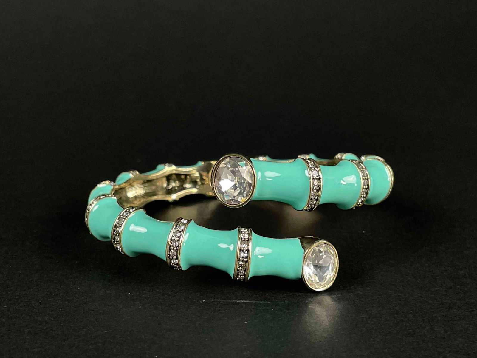 Heidi Daus Turquoise Enamel Bamboo Rhinestone Bracelet (Original Box) (1 of 9)