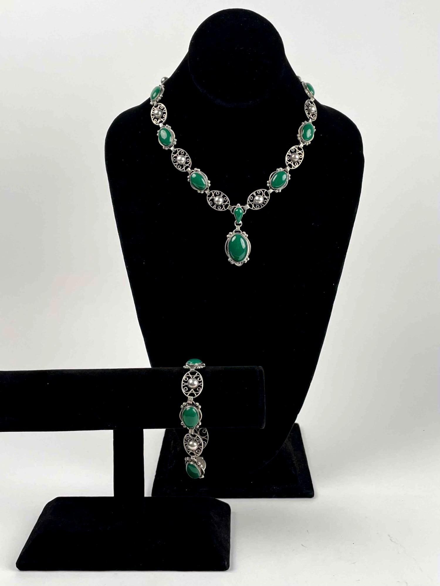 Mexico Green Onyx and Sterling Silver Jewelry Set (Morales Medrano) (1 of 9)