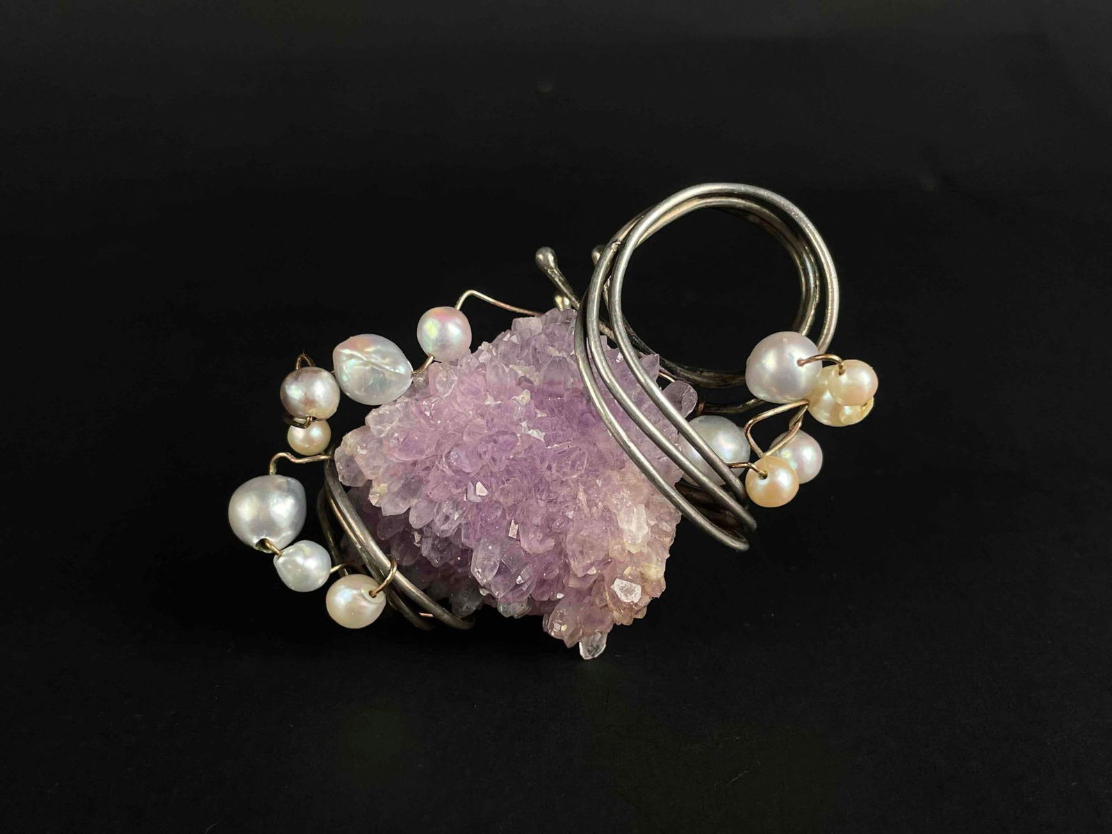 Amethyst and Pearl Geode Brooch (1 of 8)