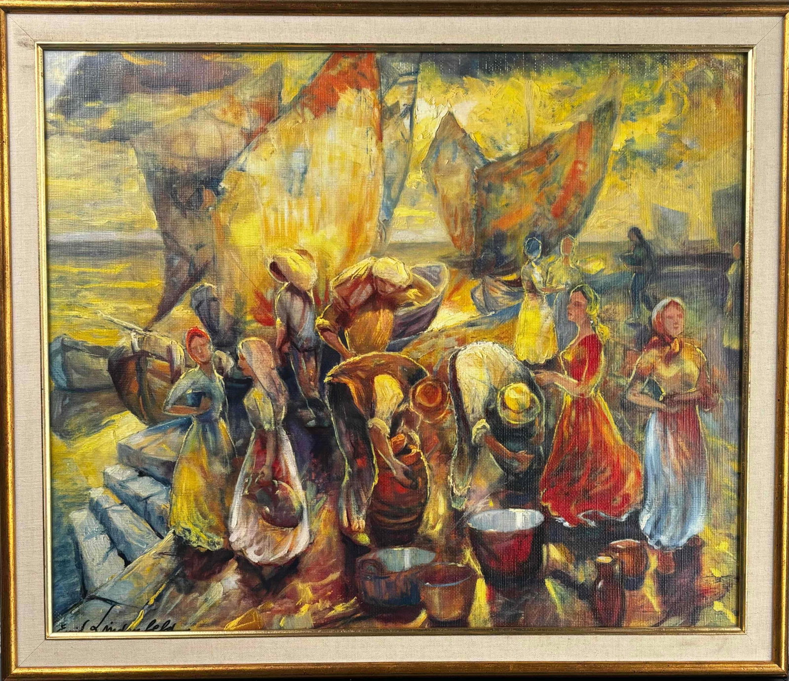 EMIL LINDENFELD (ITALIAN/AMERICAN 1905-1986): Print is in excellent condition. Please see photos for additional details. Dimensions Framed: 27" x 2" x 23" Dimensions Work: 23" x 19.5" Weight: 6 lbs Please note all lots show signs of wear commensu