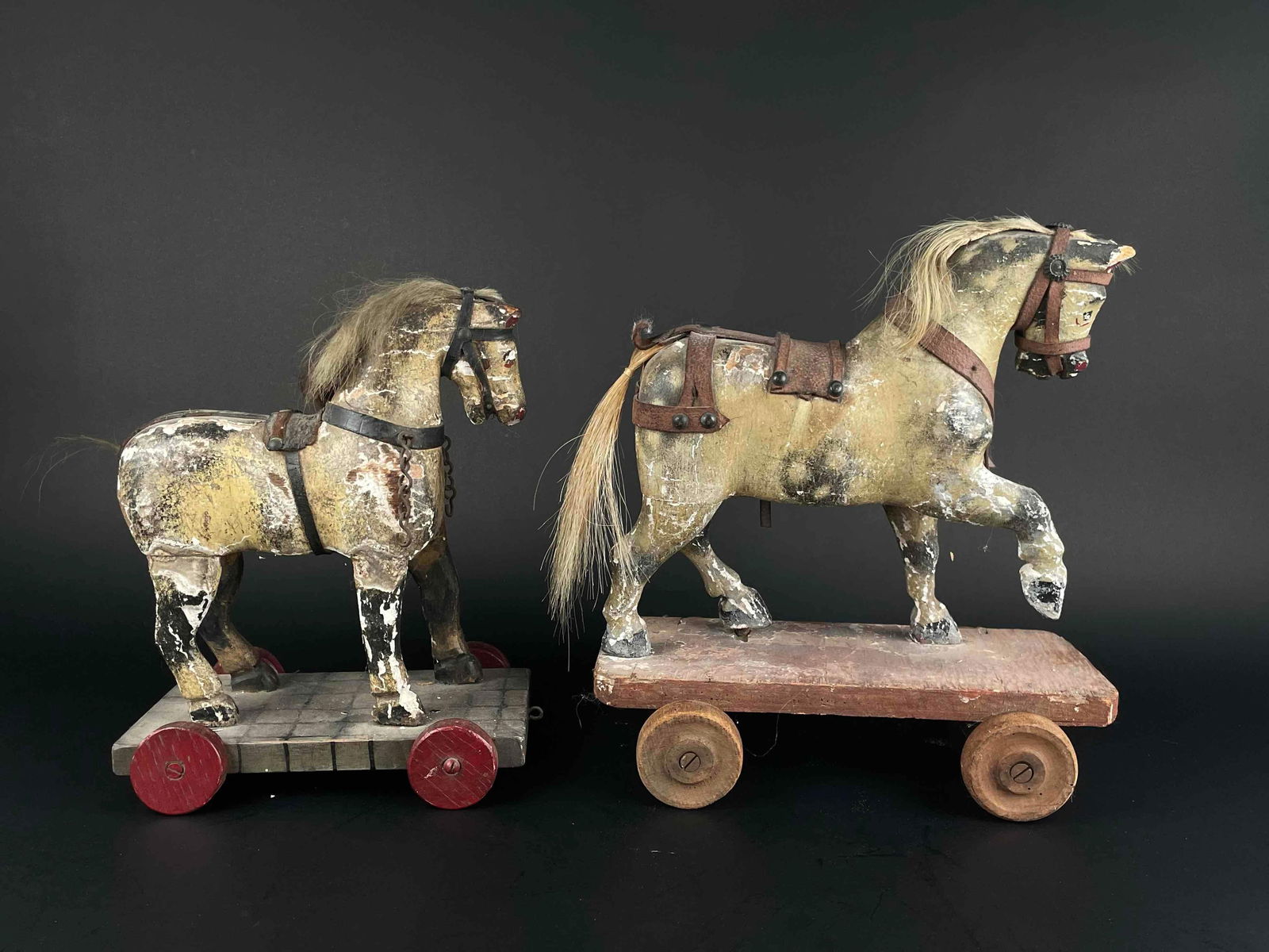 Pair of Antique Wooden Pull Horse Toys (1 of 12)