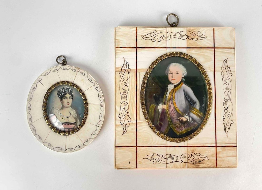 Pair of Antique Miniature Portraits in Celluloid Frames (1 of 9)