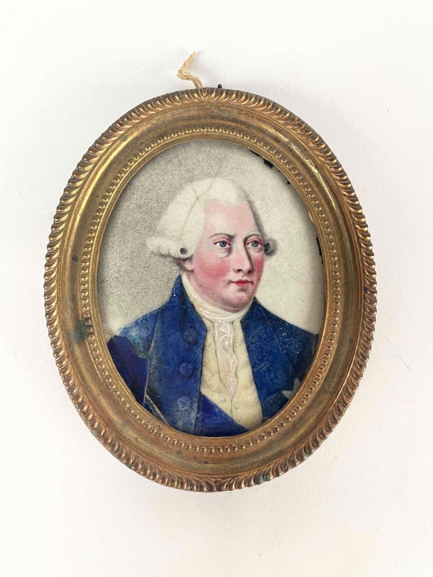 Miniature 18th Century Tin Portrait in Oval Frame (1 of 7)