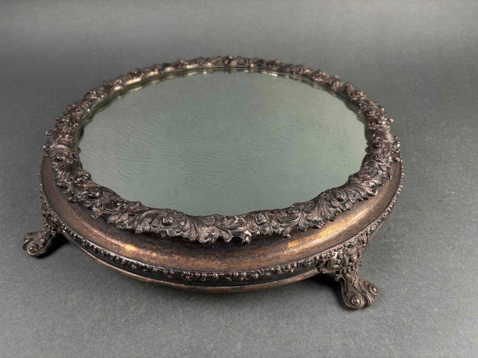Large Antique Footed Plateau Vanity Mirror (1 of 7)