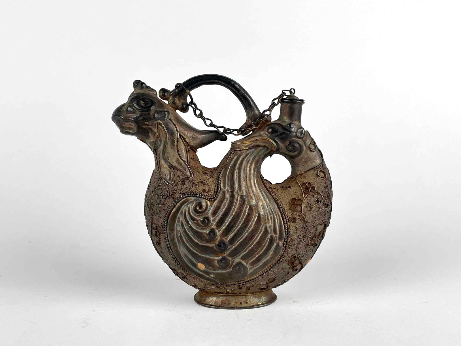 Chinese Embossed Metal Tang Style Flask (1 of 12)