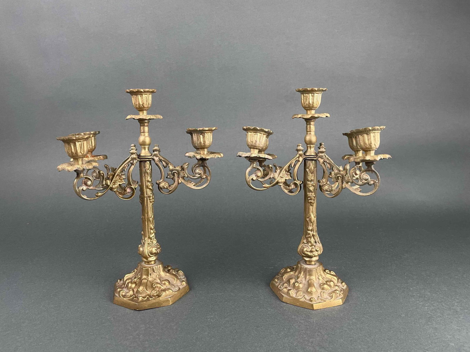 Pair of Ornate Brass Candelabras (1 of 10)