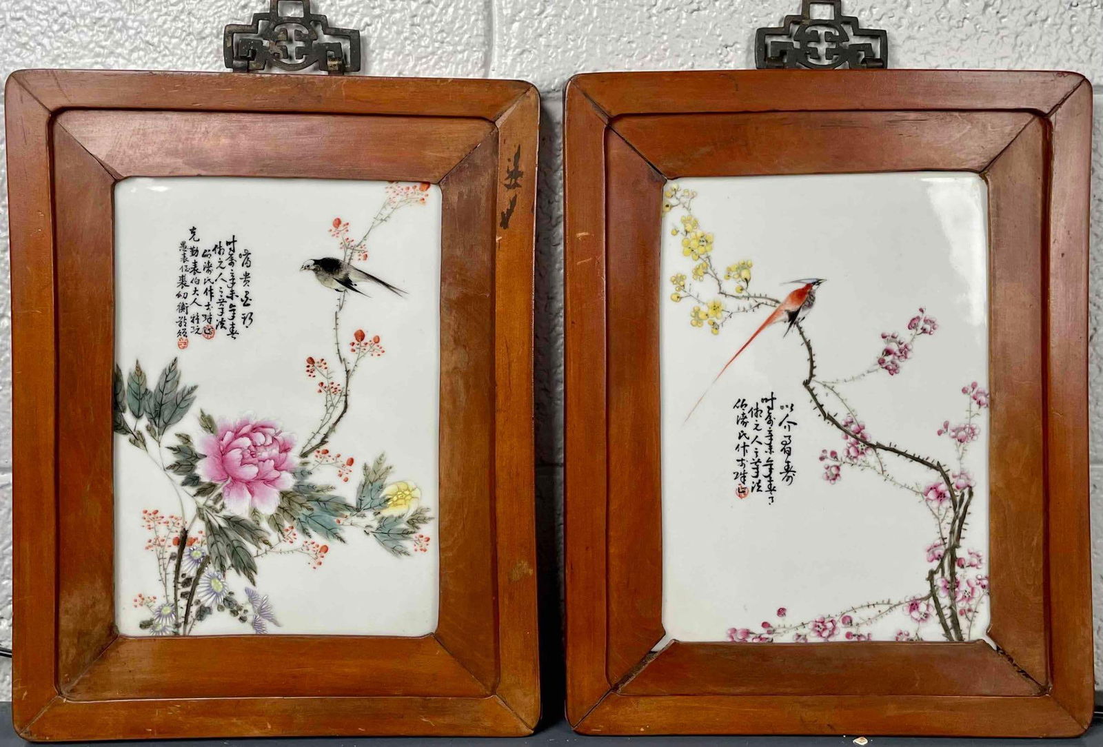 Pair of Chinese Hand Painted Porcelain Tiles (1 of 12)