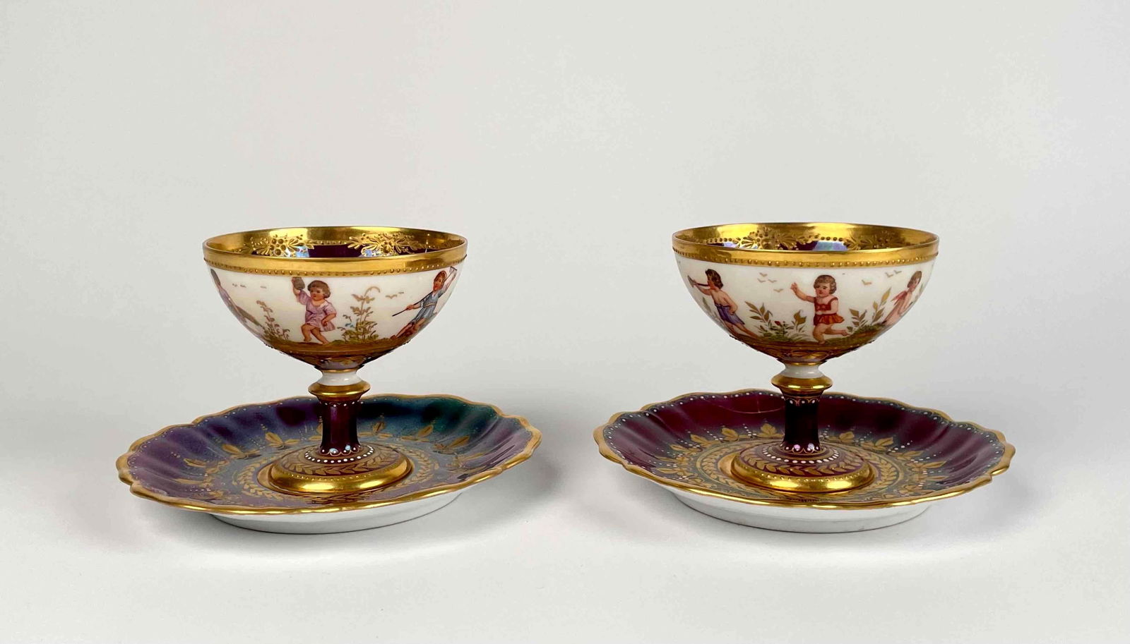 Pair of Dresden Porcelain Dessert Cups and Saucers (1 of 12)